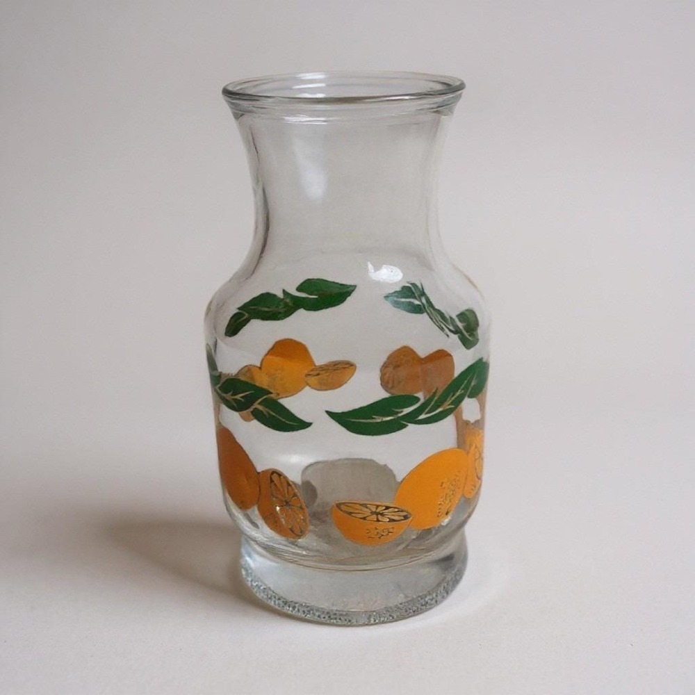 Vintage Anchor Hocking Glass Pitcher Orange Citrus Leaf Design